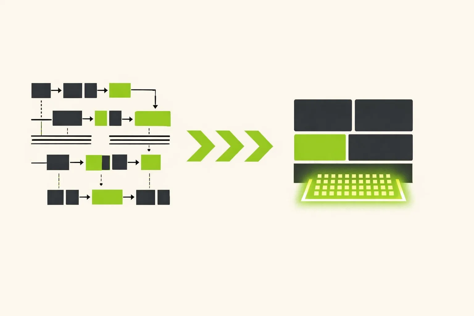 Abstract technical illustration of GPU kernel fusion, agent evaluation infrastructure, and hardened vector database operations.
