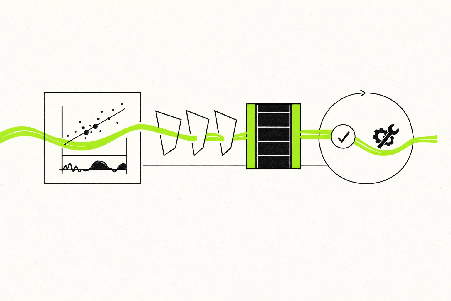 Conceptual diagram of an AI agent trace moving through evidence capture, triage, containment, and verified corrective action.