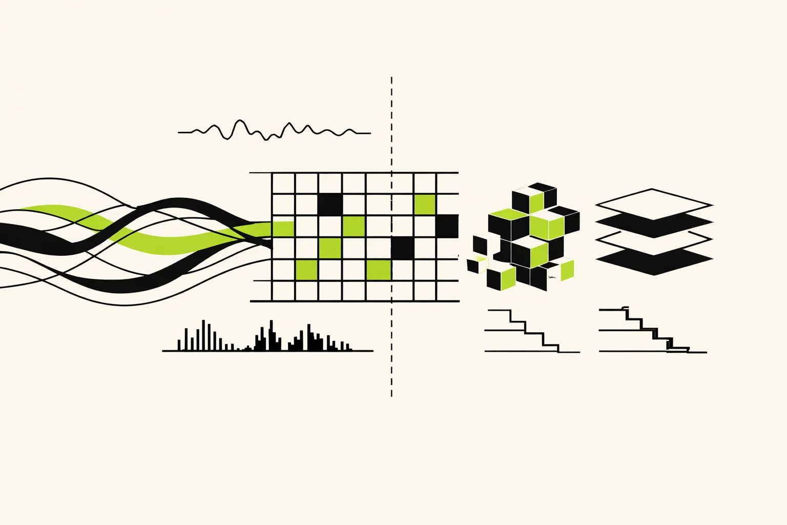 Abstract technical illustration of secure AI infrastructure boundaries, a hardened cluster, and activation-aware model quantization.